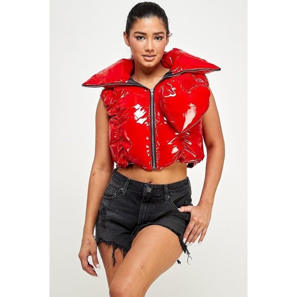 Glossy Red Crop Top Vest - Picture 1 of 6